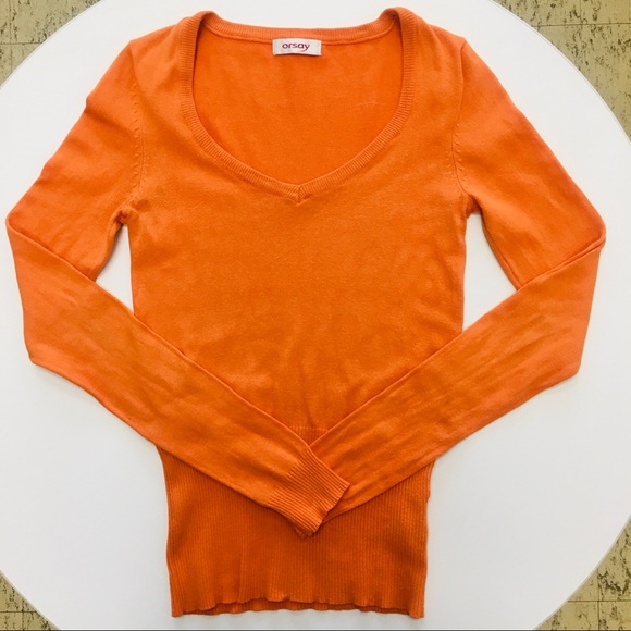 EUC 🍊Orsay Orange V-neck sweater - Picture 4 of 5